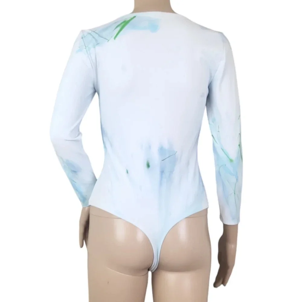 Free People Truth Or Square Custom Tie Dye Clouds Bodysuit White Basic